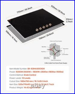 New Induction Cooktop, 9200W Electric Countertop Burner, 5 Burner Knob Control