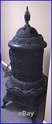 Ornate Cast Iron Pot Belly Parlor Stove, Detroit Stove Works, Prince Oak Jewel
