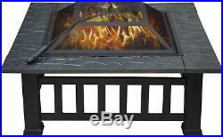 Outdoor Fire Pit BBQ Firepit Brazier Garden Square Table Stove Patio Heater 81cm