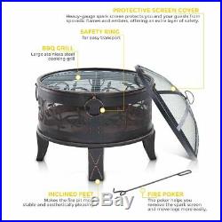Outdoor Fire Pit BBQ Firepit Brazier Garden Table Stove Patio Heater Grill Poker