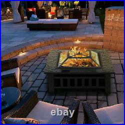 Outdoor Fire Pit BBQ Firepit Garden Square Table Stove Patio Heater with Grill