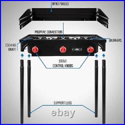 Outdoor Gas Stove Propane 3-Burners Cast Iron Portable Cooker Camping BBQ Grill