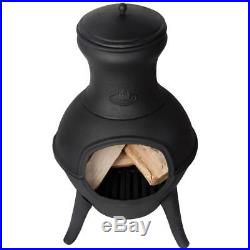 Outdoor Solid Cast Iron Wood Burning Chiminea Classic Black Pot Stove Design