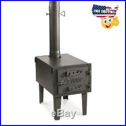 Outdoor Wood Stove Cast Iron Portable Camping with Pipe For Vented Tent Cooking