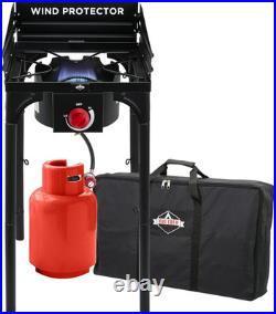 Portable 75,000 BTU Cast Iron Outdoor Gas Stove with Wind Panel & Storage Bag