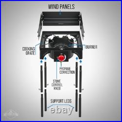 Portable 75,000 BTU Cast Iron Outdoor Gas Stove with Wind Panel & Storage Bag