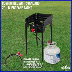 Portable 75,000 BTU Cast Iron Outdoor Gas Stove with Wind Panel & Storage Bag