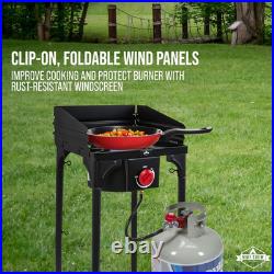 Portable 75,000 BTU Cast Iron Outdoor Gas Stove with Wind Panel & Storage Bag