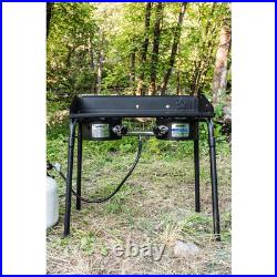 Portable Cast Iron Propane Stove with Double Burner Outdoor Camping Cooker Black