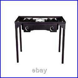 Portable Cast Iron Stove with Double Burner and Stand Outdoor Camping Cooker Black
