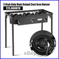 Portable Propane 225,000-BTU 3 Burner Gas Cooker Outdoor Camp Stove BBQ Durable