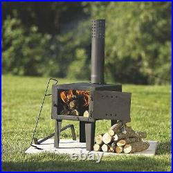 Portable Wood Stove Cast Iron Camping w Pipe For Vented Cooking Galvanized Steel