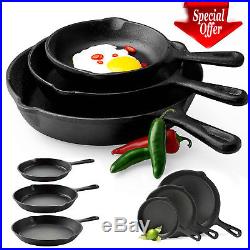 Pre-Seasoned Cast Iron 3 PACK Skillet Set Stove Oven Fry Pans Pots Cookware Gift