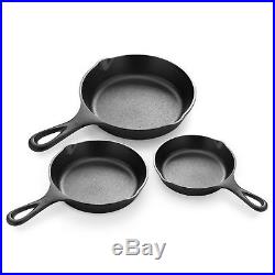 Pre-Seasoned Cast Iron 3 PACK Skillet Set Stove Oven Fry Pans Pots Cookware Gift