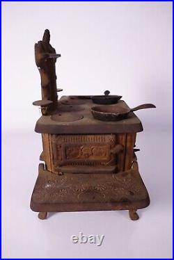 Prize Antique Cast Iron Toy Stove / Salesman Sample with Pots