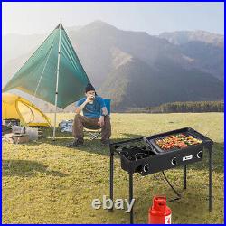 Professional Outdoor 225000 BTU Stove Propane 3 Burner Portable Cooker BBQ Grill
