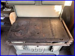 Qualified Range Co. No. 16-16 Cast Iron Range 4 Burner Baking Oven Green/White
