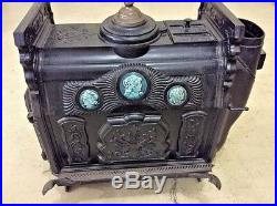 RARE Antique CULTER & PROCTOR Cast Iron Wood Parlor Stove No. 19 Porcelain Tiles