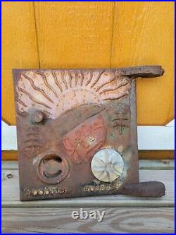 RARE Antique Cast Iron Stove Furnace Door Cover Embossed Jeffrey Foundry / Sun