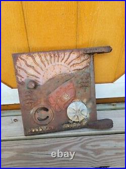 RARE Antique Cast Iron Stove Furnace Door Cover Embossed Jeffrey Foundry / Sun