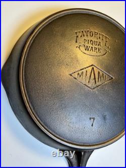 RARE Favorite Piqua Ware Ohio Miami Maimi Diamond Cast Iron Skillet Pan FLAT