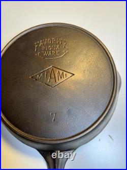 RARE Favorite Piqua Ware Ohio Miami Maimi Diamond Cast Iron Skillet Pan FLAT