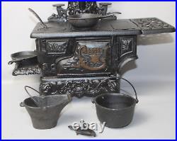 RARE Large Crescent Cast Iron Salesman Sample Cook Stove withAccessories Inv#KR02