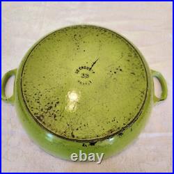 RARE VINTAGE Le Creuset 30 Cast Iron Dutch Oven with Lid in Kiwi Green Imperfect