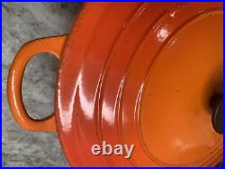 RARE VTG Le Creuset #30 5 Qt. Shallow Orange Enamel Cast Iron Round Dutch Oven