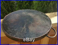 ROUND antique cast iron griddle vtg wood stove kitchen camping bacon frying pan