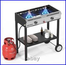 ROVSUN 2 Burner Outdoor Propane Gas Stove Ignition, Regulator & Shelf, 150,000