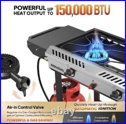 ROVSUN 2 Burner Outdoor Propane Gas Stove Ignition, Regulator & Shelf, 150,000