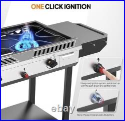 ROVSUN 2 Burner Outdoor Propane Gas Stove Ignition, Regulator & Shelf, 150,000
