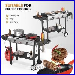ROVSUN 2 Burner Outdoor Propane Gas Stove Ignition, Regulator & Shelf, 150,000