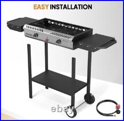 ROVSUN 2 Burner Outdoor Propane Gas Stove Ignition, Regulator & Shelf, 150,000