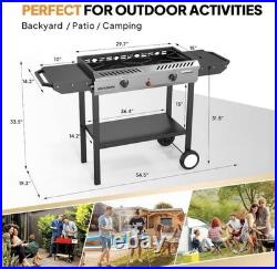 ROVSUN 2 Burner Outdoor Propane Gas Stove Ignition, Regulator & Shelf, 150,000