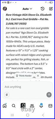 Rare AGA Stove Co. Elizabeth N. J Cast Iron Oval Griddle 15 Pat 2,008,767