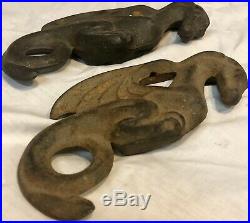 Rare Antique Cast Iron Dragon Ornate Handles From A Parlor Stove
