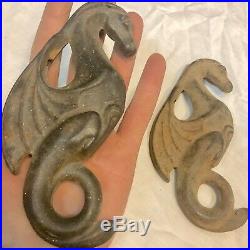 Rare Antique Cast Iron Dragon Ornate Handles From A Parlor Stove