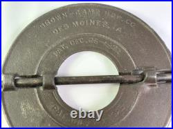 Rare Cast Iron Brown Camp Des Moines Iowa 6 Inch I. O. A Stove Damper Patent 1925