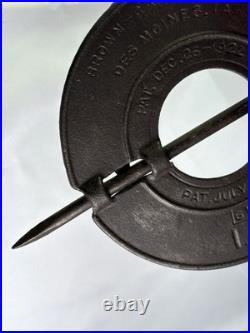 Rare Cast Iron Brown Camp Des Moines Iowa 6 Inch I. O. A Stove Damper Patent 1925