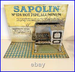 Rare Early 1900's Sapolin Advertising Display Cast Iron Stove on Lithograph Tin Rare Early 1900's Sapolin Advertising Display Cast Iron Stove on Lithograph Tin