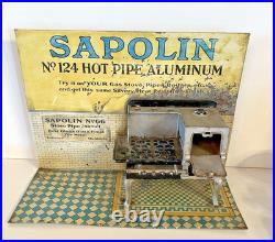 Rare Early 1900's Sapolin Advertising Display Cast Iron Stove on Lithograph Tin Rare Early 1900's Sapolin Advertising Display Cast Iron Stove on Lithograph Tin