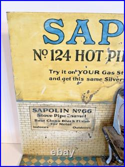 Rare Early 1900's Sapolin Advertising Display Cast Iron Stove on Lithograph Tin Rare Early 1900's Sapolin Advertising Display Cast Iron Stove on Lithograph Tin
