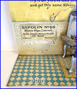 Rare Early 1900's Sapolin Advertising Display Cast Iron Stove on Lithograph Tin Rare Early 1900's Sapolin Advertising Display Cast Iron Stove on Lithograph Tin