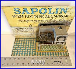 Rare Early 1900's Sapolin Advertising Display Cast Iron Stove on Lithograph Tin Rare Early 1900's Sapolin Advertising Display Cast Iron Stove on Lithograph Tin