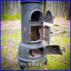 Rare Victorian 1890 Lange Cast Iron Wood Parlor Stove Oven Decorative Pot Belly