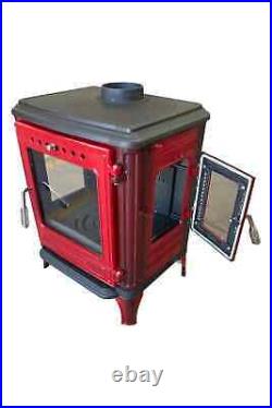 Red Cast Iron Stove, wood stove, wood burning stove