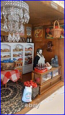 Roombox Vintage Dollhouse General Store With Cast Iron Stove An Bisque Dolls