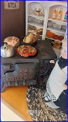 Roombox Vintage Dollhouse General Store With Cast Iron Stove An Bisque Dolls